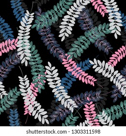 Patrón de hojas tropicales de primavera abstracto fondo vectorial transparente