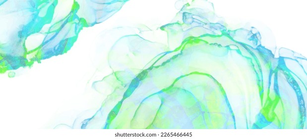 Abstract spring vector art texture background for cover design, poster, cover, banner, flyer, cards and design interior. Blue green flowers backdrop. Light colorful ink illustration. Fluid art.