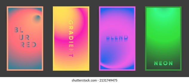 Abstract spring vertical stories, bright gradient cover template design set for poster, social media post, stories banner. Cyberpunk hi tech gradient post. Vector blurred futuristic color set.
