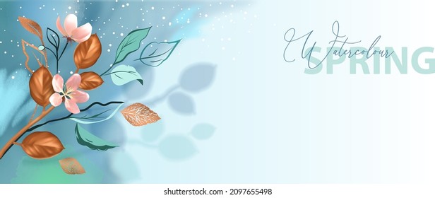 Abstract spring watercolor background. Spring blossom banner