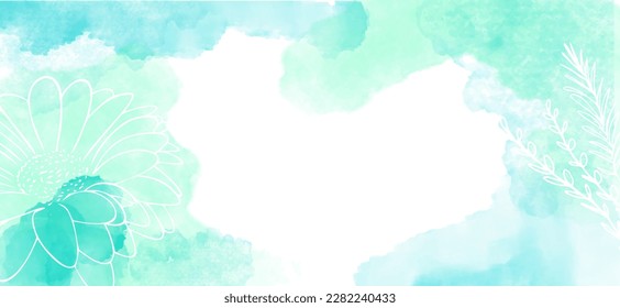 Abstract spring watercolor background vector. Luxury invitation card background with leaves and flower. Invite design for wedding and vip cover template.