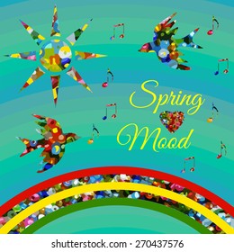 Abstract springmood composition with sun and birds