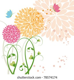 Abstract springtime colorful daisy flower and butterfly