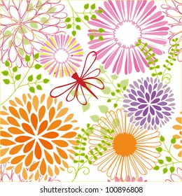 Abstract springtime colorful flower seamless pattern background