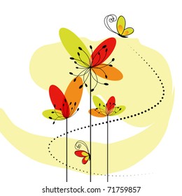 Abstract springtime flower with butterfly