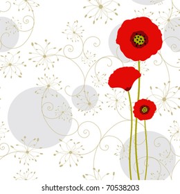 Abstract springtime red poppy on seamless pattern background
