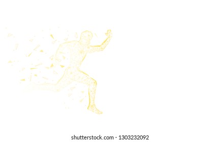 Abstract Sprinter futuristic background with low-poly, polygon and triangle. Sport runner concept from dots, circles and lines. Molecular concept. Wire frame light connection structure vector 