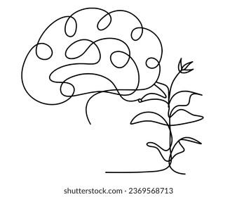 Abstract sprout with brain as line drawing on the white background. `Vector