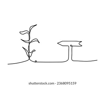 Abstract sprout with direction as line drawing on the white background. `Vector