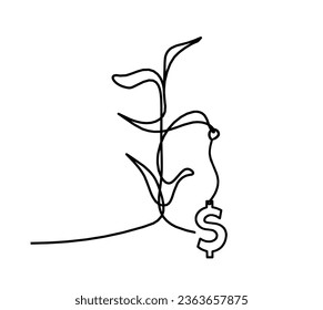Resumen brote con el dólar como dibujo de línea sobre el fondo blanco. `Vector