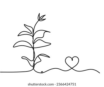 Abstract sprout with heart as line drawing on the white background. `Vector