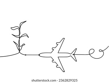 Abstract sprout with paper plane as line drawing on the white background. `Vector