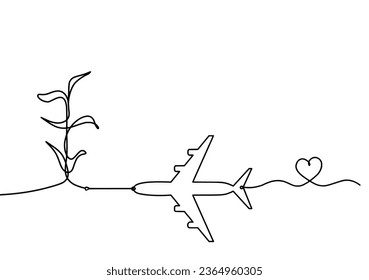 Abstract sprout with paper plane as line drawing on the white background. `Vector