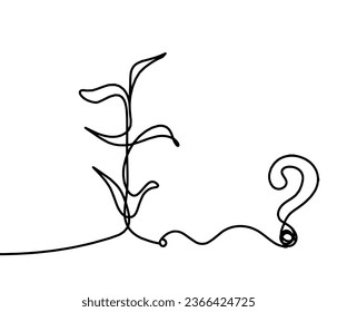 Abstract sprout with question mark as line drawing on the white background. `Vector