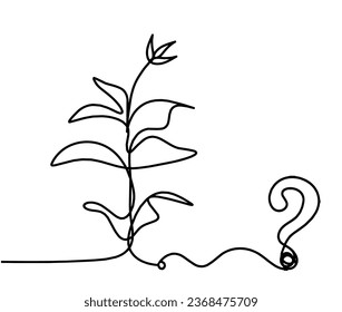 Abstract sprout with question mark as line drawing on the white background. `Vector