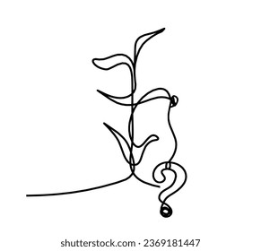 Abstract sprout with question mark as line drawing on the white background. `Vector