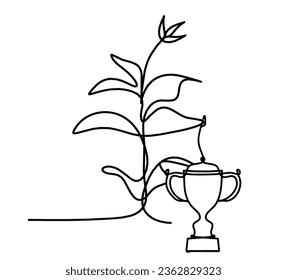 Abstract sprout with trophy as line drawing on the white background. `Vector