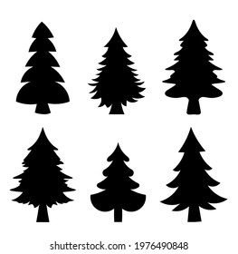 Abstract spruce or fir trees on the white background. Set. Vector