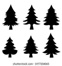 Abstract spruce or fir trees on the white background. Set. Vector