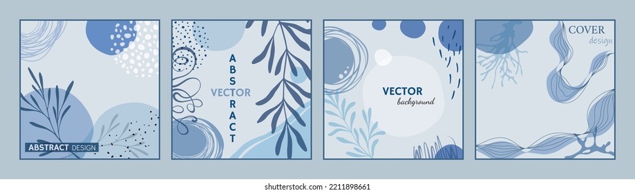 Abstract square art template set. Hand drawn dots, blobs and floral elements. Fashion background for social media stories, posts, banners and web ads.