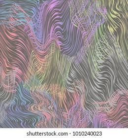 Abstract square background with colored threads and motley chaos waves. Vector colorful  illustration.