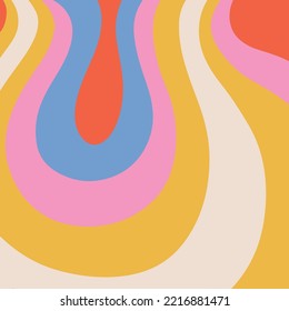 Abstract square background with colorful waves. Trendy hand drawn vector illustration in style retro 60s, 70s. Bright groovy colors