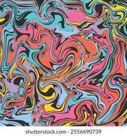 Abstract square background with colorful waves. Trendy vector illustration in style retro 60s, 70s. Liquid Background color.