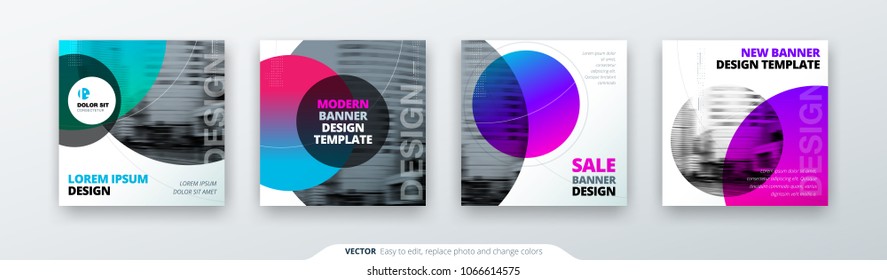 Abstract square background concept with circle for card banner brochure flyer design in blue colors.