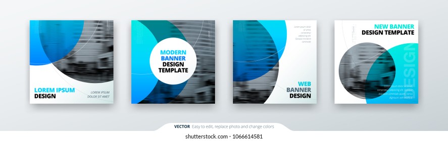 Abstract Square Background Concept With Circle For Card Banner Brochure Flyer Design In Blue Colors.