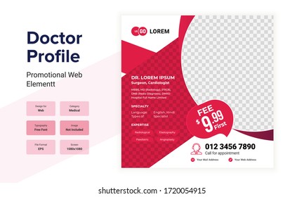 Abstract square background concept with circle for card social media web design in blue colors. Doctor social media web banner template for promotional purpose.