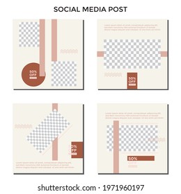 ABSTRACT SQUARE BACKGROUND EDITABLE POST SOCIAL MEDIA BANNER TEMPLATE SALES SET BROWN PASTEL COLOR. PROMO DISCOUNT BRAND COVER DESIGN VECTOR