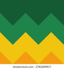 Abstract square background featuring horizontal zig zag chevron patterns in vibrant shades of green yellow and bright orange