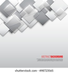 Abstract square background with grey, white and glass rhomb. Vector illustration.