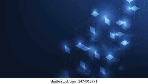 Abstract square background with lines and dots on a blue background. Modern technology vector illustration that has Digital geometric lines and dots.