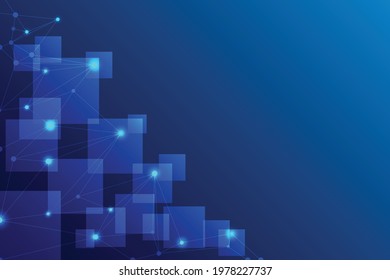 Abstract Square background on blue light element. Network connection with wire of line and dot connected on world wide space. Blank space template for create design and presentation.