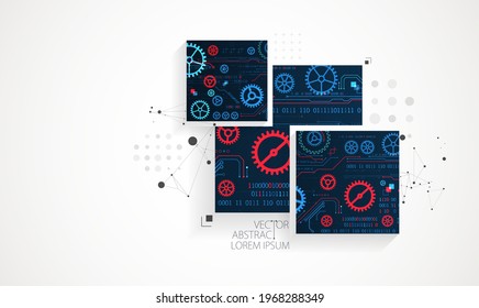 Abstract square background on technological and scientific topics. Various techno details with using digital code. Vector format.