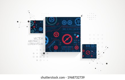 Abstract square background on technological and scientific topics. Various techno details with using digital code. Vector format.