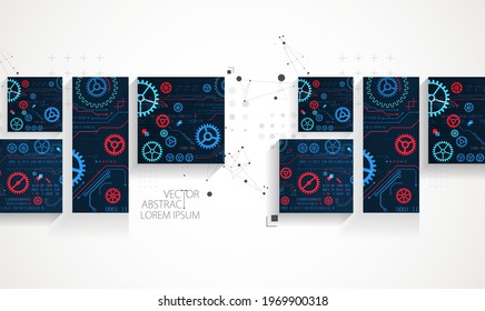 Abstract square background on technological and scientific topics. Various techno details with using digital code. Vector format.