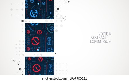 Abstract square background on technological and scientific topics. Various techno details with using digital code. Vector format.