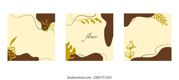 Abstract square background set Summer concept. Banner template with tropical leaves for social media post, mobile app, web, summer sale, promotional content. Vector illustration