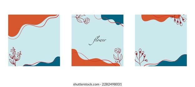 Abstract square background set Summer concept. Banner template with tropical leaves for social media post, mobile app, web, summer sale, promotional content. Vector illustration