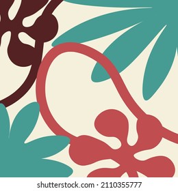 Abstract Square Background with Simple Tropical Flowers