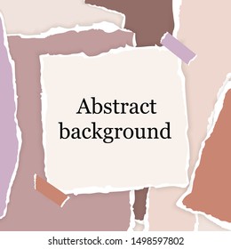 Abstract square background with torn paper pieces in pastel colors for social media posts. Greeting banner template with elements in paper cut collage design. Fashion vector Illustration.