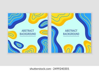 Abstract square background, yellow and blue geometric shapes for social media posts.