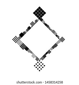 Abstract square badge background frame - monochrome geometrical modern vector graphic from diagonal squares