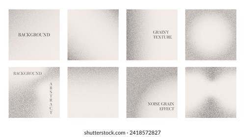 Abstract square banner black dot grainy texture set. Stippling, dotwork pattern. Vintage halftone effect. Fading gradient. Vector illustration