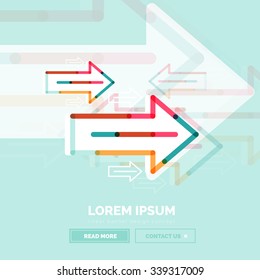 Abstract square banner template with arrows, linear design style. Vector illustration