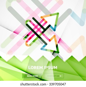 Abstract square banner template with arrows, linear design style. Vector illustration