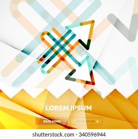 Abstract square banner template with arrows, linear design style. Vector illustration