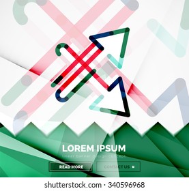 Abstract square banner template with arrows, linear design style. Vector illustration